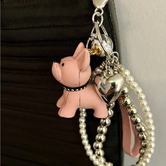 Pink Frenchy Dog Keychain with Pearl and Silver Beads - Picture 7 of 7